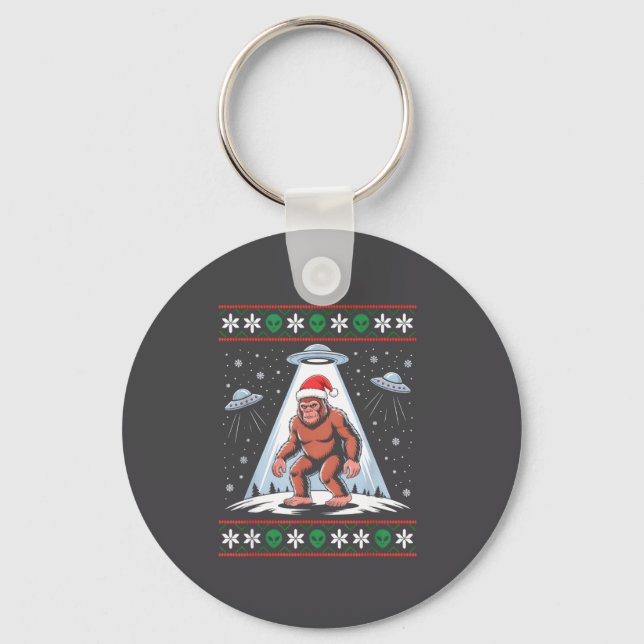 Bigfoot Santa Ufo Alien Funny Ugly Christmas Sweat Schlüsselanhänger (Vorderseite)