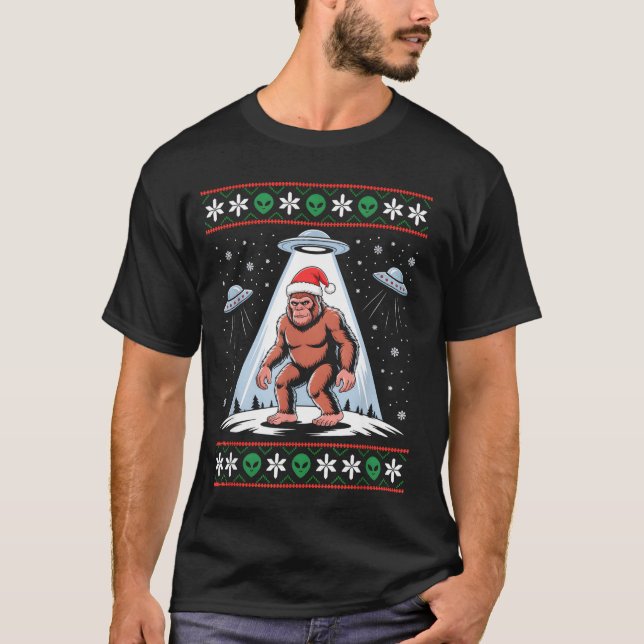 Bigfoot Santa Ufo Alien Funny Ugly Christmas Sweat T-Shirt (Vorderseite)