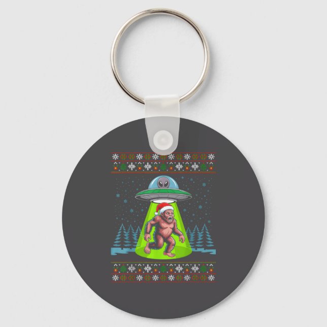 Bigfoot Santa Ufo Sasquatch Funny Ugly Christmas S Schlüsselanhänger (Vorderseite)