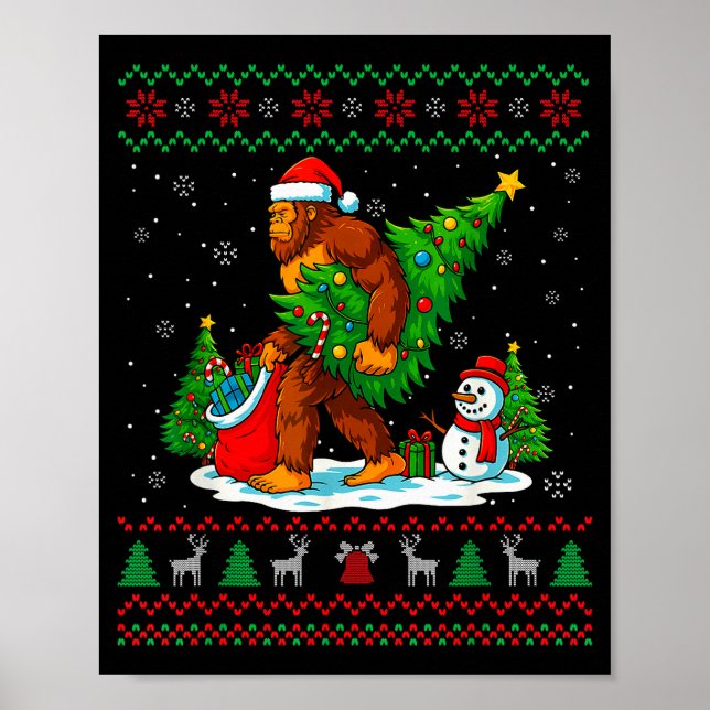 Bigfoot Santa Ugly Christmas Tree Funny Xmas Light Poster (Vorne)