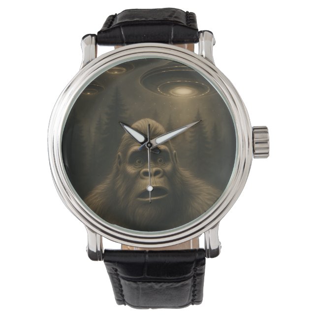 Bigfoot Sasquatch Alien UFO Funny Armbanduhr (Vorderseite)