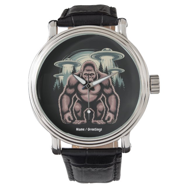 Bigfoot Sasquatch Alien UFO Funny Graphic Design Armbanduhr (Vorderseite)