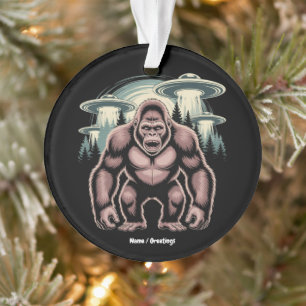 Bigfoot Sasquatch Alien UFO Funny Graphic Design Ornament