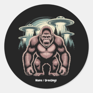Bigfoot Sasquatch Alien UFO Funny Graphic Design Runder Aufkleber