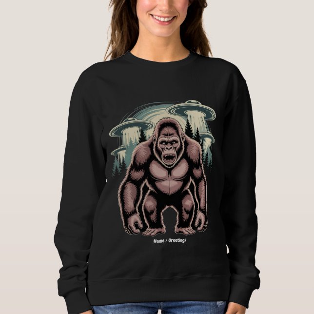 Bigfoot Sasquatch Alien UFO Funny Graphic Design Sweatshirt (Vorderseite)