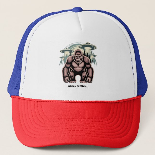 Bigfoot Sasquatch Alien UFO Funny Graphic Design Truckerkappe (Vorderseite)