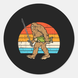 Bigfoot Sasquatch Angeln Retro Fischer Männer Frau Runder Aufkleber