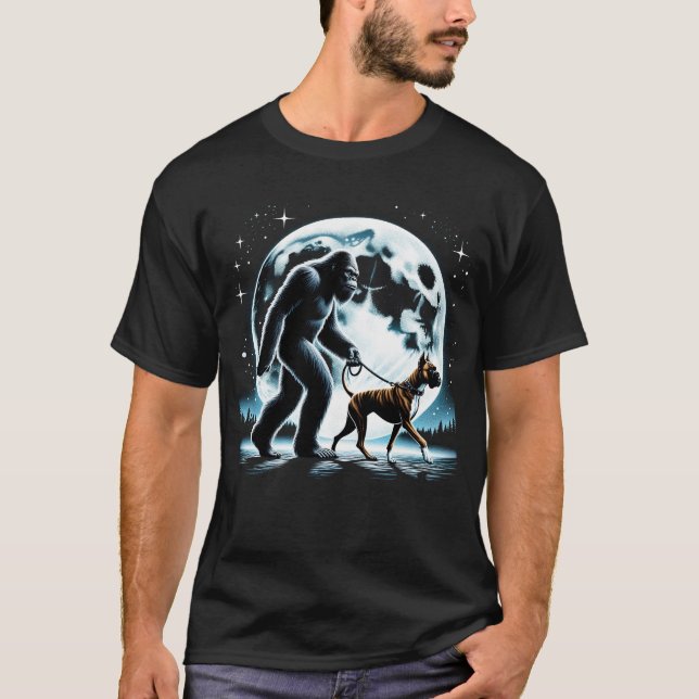 Bigfoot Sasquatch Boxer Walking Dog Lover Moon T-Shirt (Vorderseite)