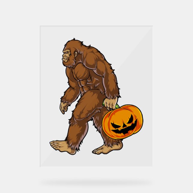 Bigfoot Sasquatch Carry Beängstigend Pumpkin T Shi Acrylschild (Vorderseite)