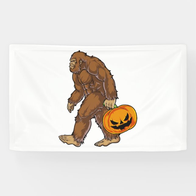 Bigfoot Sasquatch Carry Beängstigend Pumpkin T Shi Banner (Horizontal)