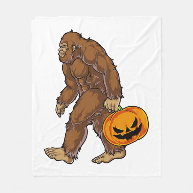 Bigfoot Sasquatch Carry Beängstigend Pumpkin T Shi Fleecedecke (Vorderseite)