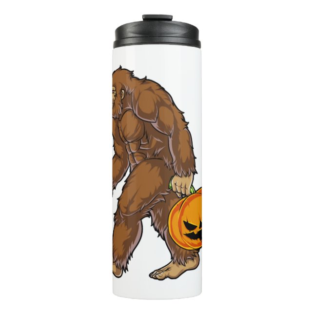 Bigfoot Sasquatch Carry Beängstigend Pumpkin T Shi Thermosbecher (Vorderseite)