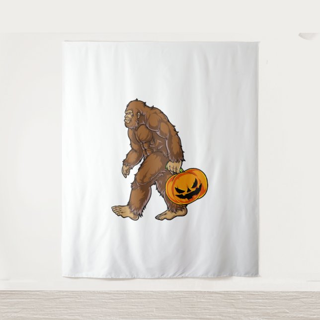 Bigfoot Sasquatch Carry Beängstigend Pumpkin T Shi Wandteppich (Vorderseite)
