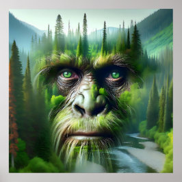 Bigfoot Sasquatch Doppelbelichtung mit Wald Poster