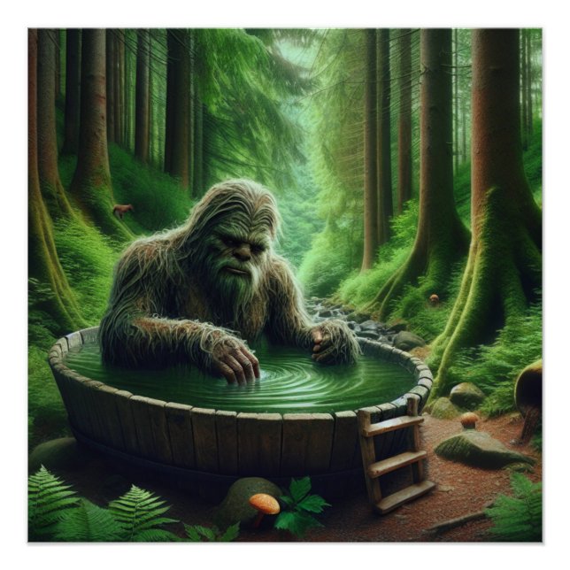 Bigfoot Sasquatch ein Bad im Wald nehmen Poster (Vorderseite)