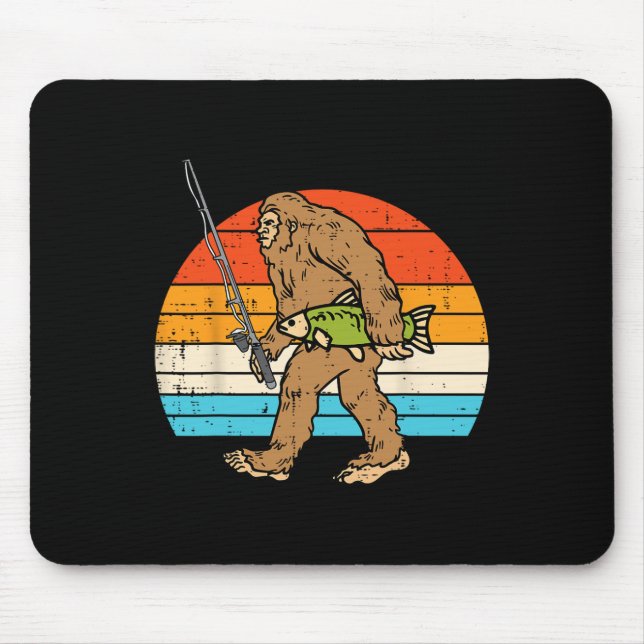 Bigfoot Sasquatch Fischerei Retro Fisherman Men Wo Mousepad (Vorne)