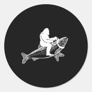 Bigfoot Sasquatch Fly Foreut Fisherman Vint Runder Aufkleber