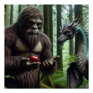 Bigfoot Sasquatch Fütternd Dragon Poster