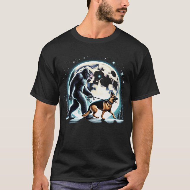 Bigfoot Sasquatch German Shepherd Walking Dog T-Shirt (Vorderseite)