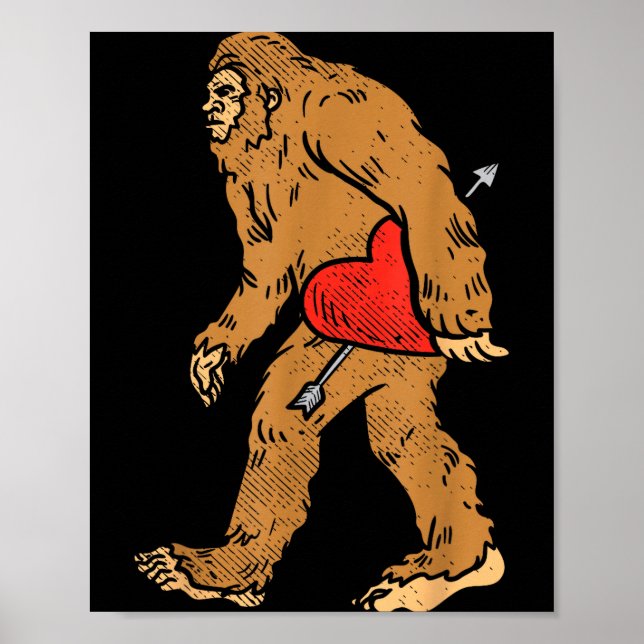 Bigfoot Sasquatch Heart With Arrow Funny Valentine Poster (Vorne)
