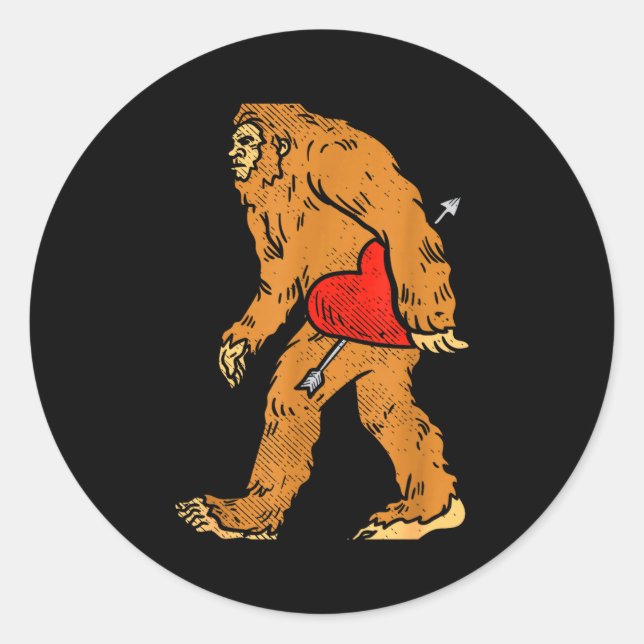 Bigfoot Sasquatch Heart With Arrow Funny Valentine Runder Aufkleber (Vorderseite)