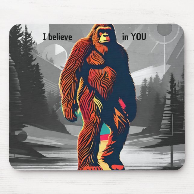 Bigfoot Sasquatch hochheben Ich glaube an dich Mousepad (Vorne)
