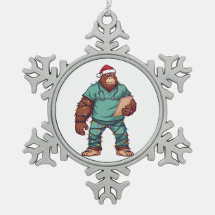 Bigfoot Sasquatch Krankenschwester Weihnachten Ges Schneeflocken Zinn-Ornament