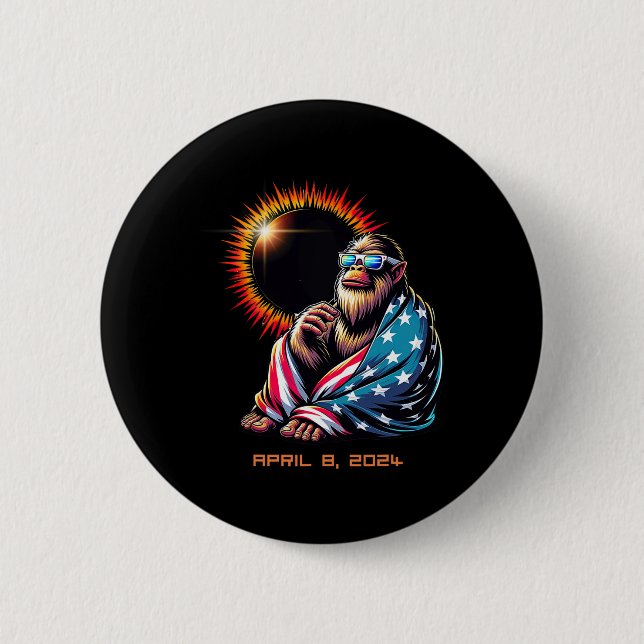 Bigfoot Sasquatch Lovers Total Solar Eclipse 2024 Button (Vorderseite)