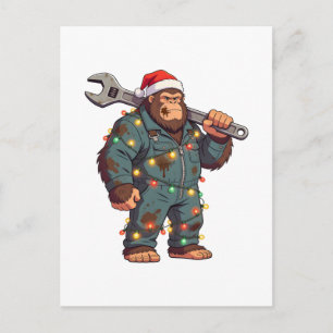 Bigfoot Sasquatch Mechaniker Weihnachten Blaumann Einladungspostkarte