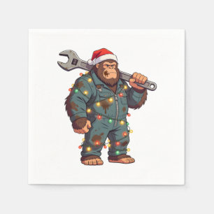 Bigfoot Sasquatch Mechaniker Weihnachten Blaumann Serviette