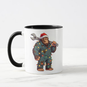 Bigfoot Sasquatch Mechaniker Weihnachten Blaumann Tasse