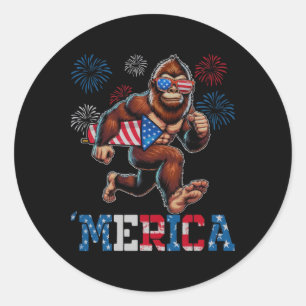Bigfoot Sasquatch Merica Feuerwerk 4. Juli Pat Runder Aufkleber