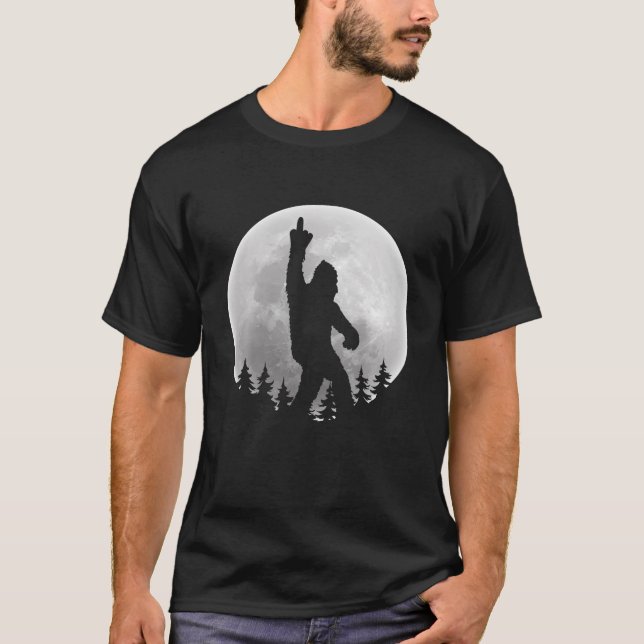 Bigfoot Sasquatch mit Mittelfinger und Vollmond T-Shirt (Vorderseite)