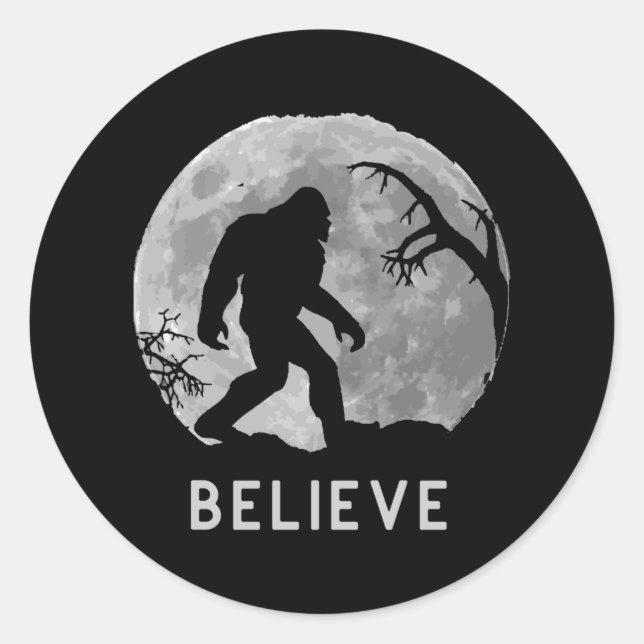Bigfoot Sasquatch Moon Yeti Believe Runder Aufkleber (Vorderseite)