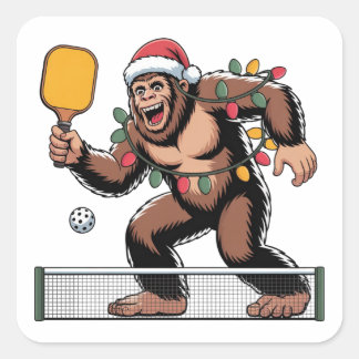 Bigfoot Sasquatch Pickleball Weihnachten 2026   Quadratischer Aufkleber