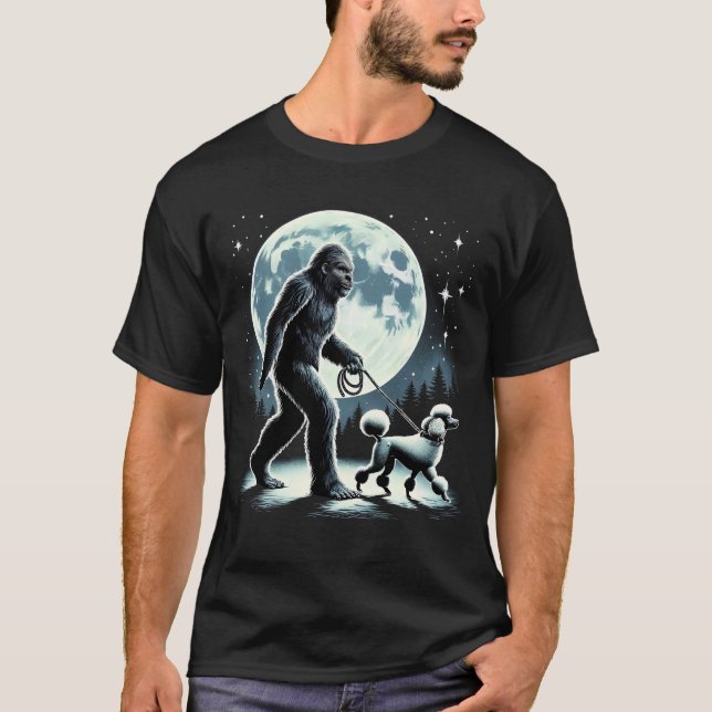 Bigfoot Sasquatch Poodle Walking Dog Lover Moon T-Shirt (Vorderseite)