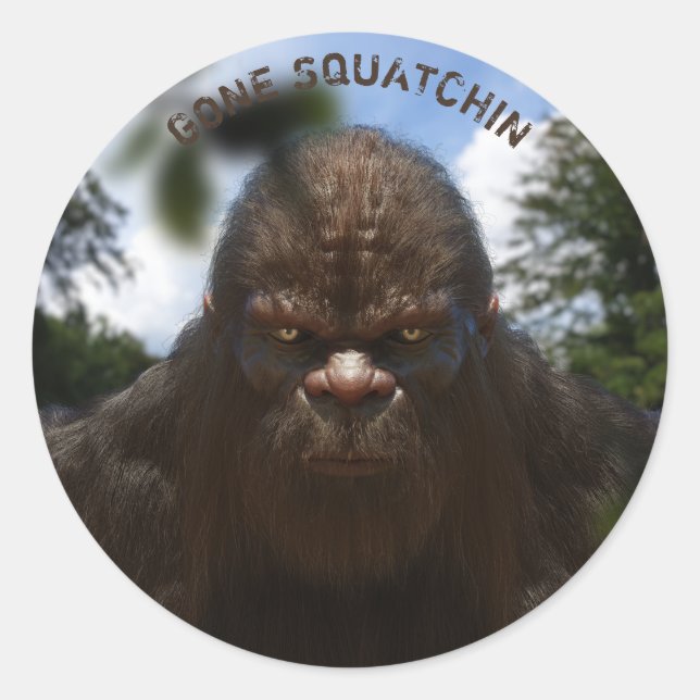 BIGFOOT SASQUATCH-PORTRAGIE RUNDER AUFKLEBER (Vorderseite)