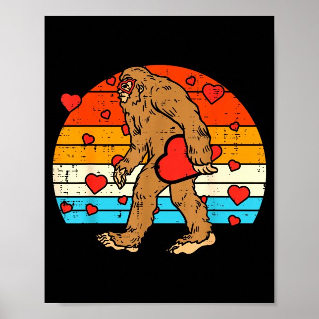 Bigfoot Sasquatch Retro Heart Funny Valentines Day Poster (Vorne)