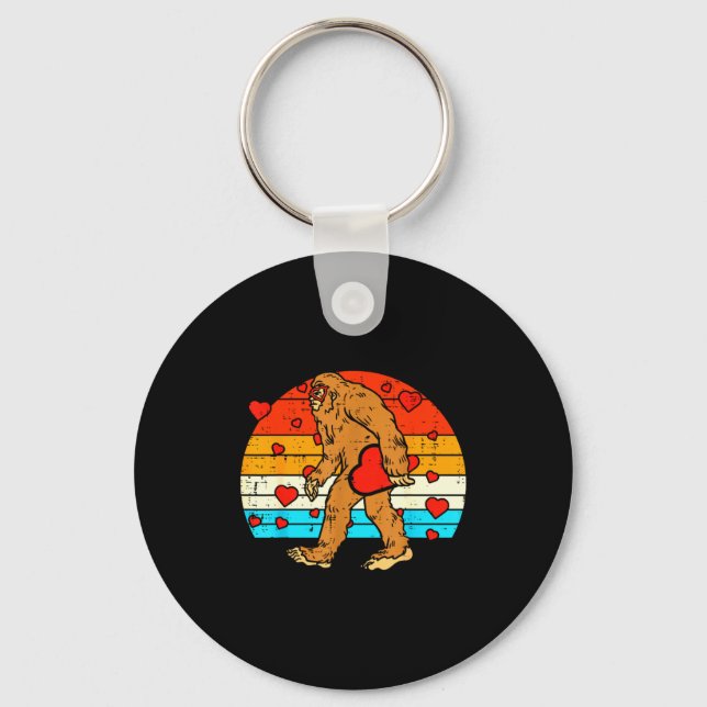 Bigfoot Sasquatch Retro Heart Funny Valentines Day Schlüsselanhänger (Vorderseite)