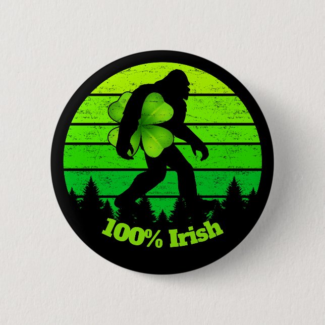 Bigfoot Sasquatch Shamrock 100% irisches grünes De Button (Vorderseite)