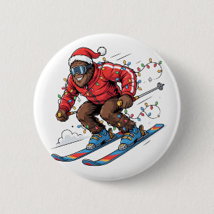 Bigfoot Sasquatch Skifahren Weihnachten 2026 Ferie Button