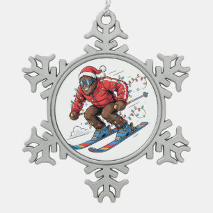 Bigfoot Sasquatch Skifahren Weihnachten 2026 Ferie Schneeflocken Zinn-Ornament