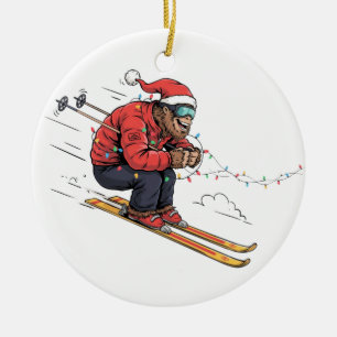Bigfoot Sasquatch Skifahren Weihnachten Eis Skifah Keramik Ornament