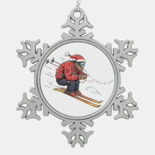 Bigfoot Sasquatch Skifahren Weihnachten Eis Skifah Schneeflocken Zinn-Ornament