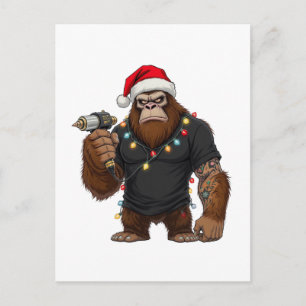 Bigfoot Sasquatch Tattoo-Künstler Weihnachten Postkarte