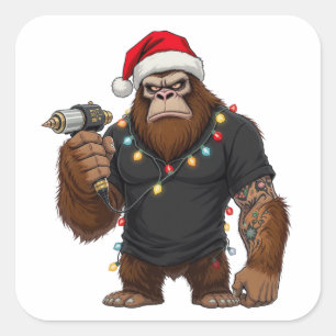 Bigfoot Sasquatch Tattoo-Künstler Weihnachten Quadratischer Aufkleber