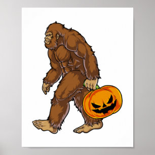 Bigfoot Sasquatch trägt gruseliges Kürbis T-Shirt Poster