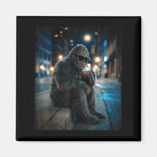 Bigfoot Sasquatch trinkt eisgekühlten Kaffee lusti Magnet
