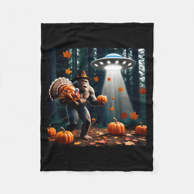 Bigfoot Sasquatch Turkey Ufos Funny Thanksgiving D Fleecedecke (Vorderseite)