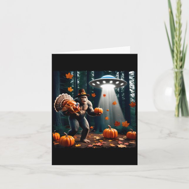 Bigfoot Sasquatch Turkey Ufos Funny Thanksgiving D Karte (Vorderseite)